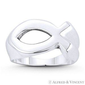 Ichthus / Ichthys Fish Jesus Symbol Catholic Ring in 925 Sterling Silver - Sz. 7